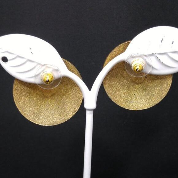 Cloisonne Golden Brass Blue Enamel Post Earrings, Floral Butterfly Design, 1980s - Picture 5 of 9